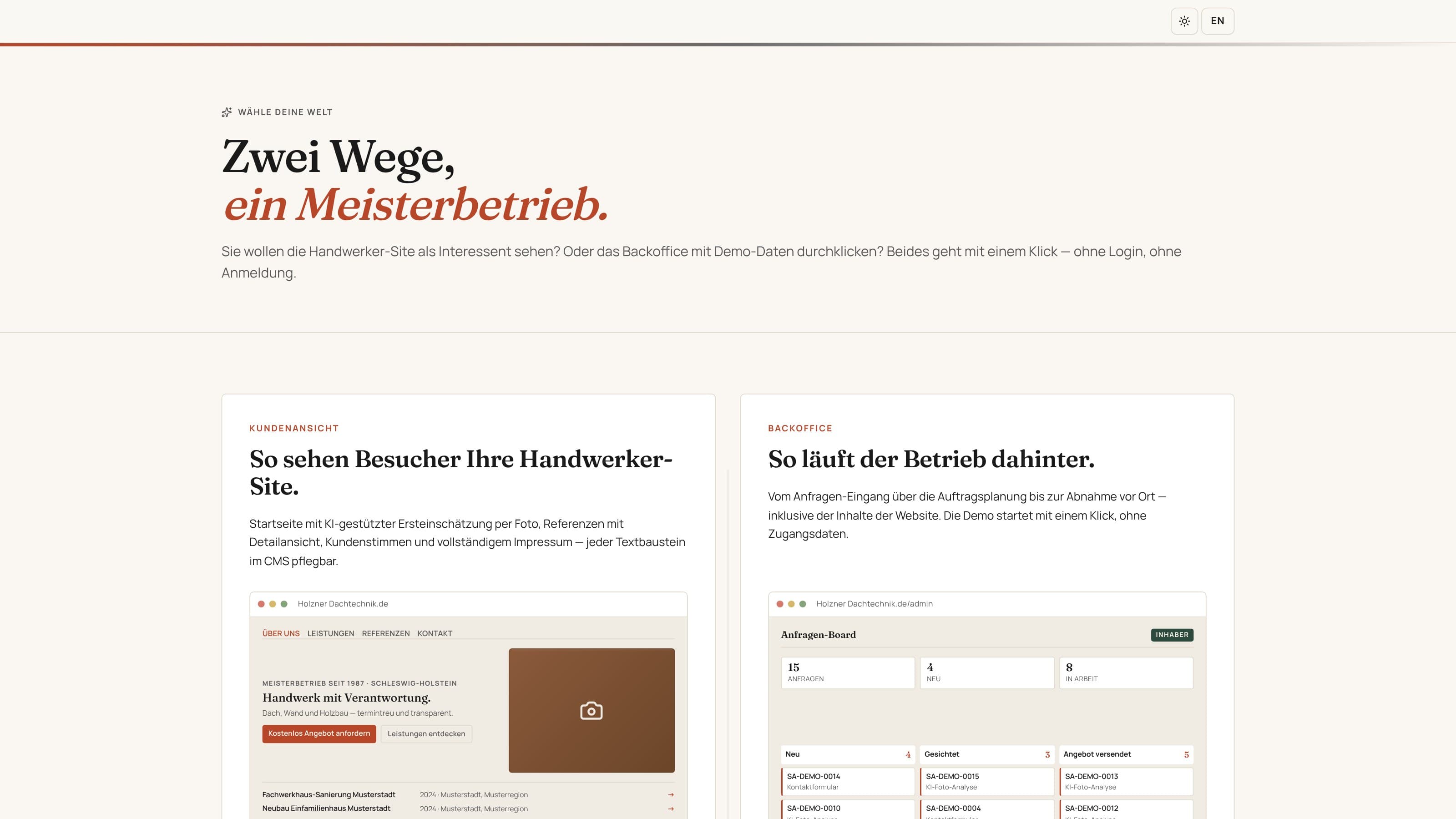 Handwerker-Website Vorschau (Light Mode)