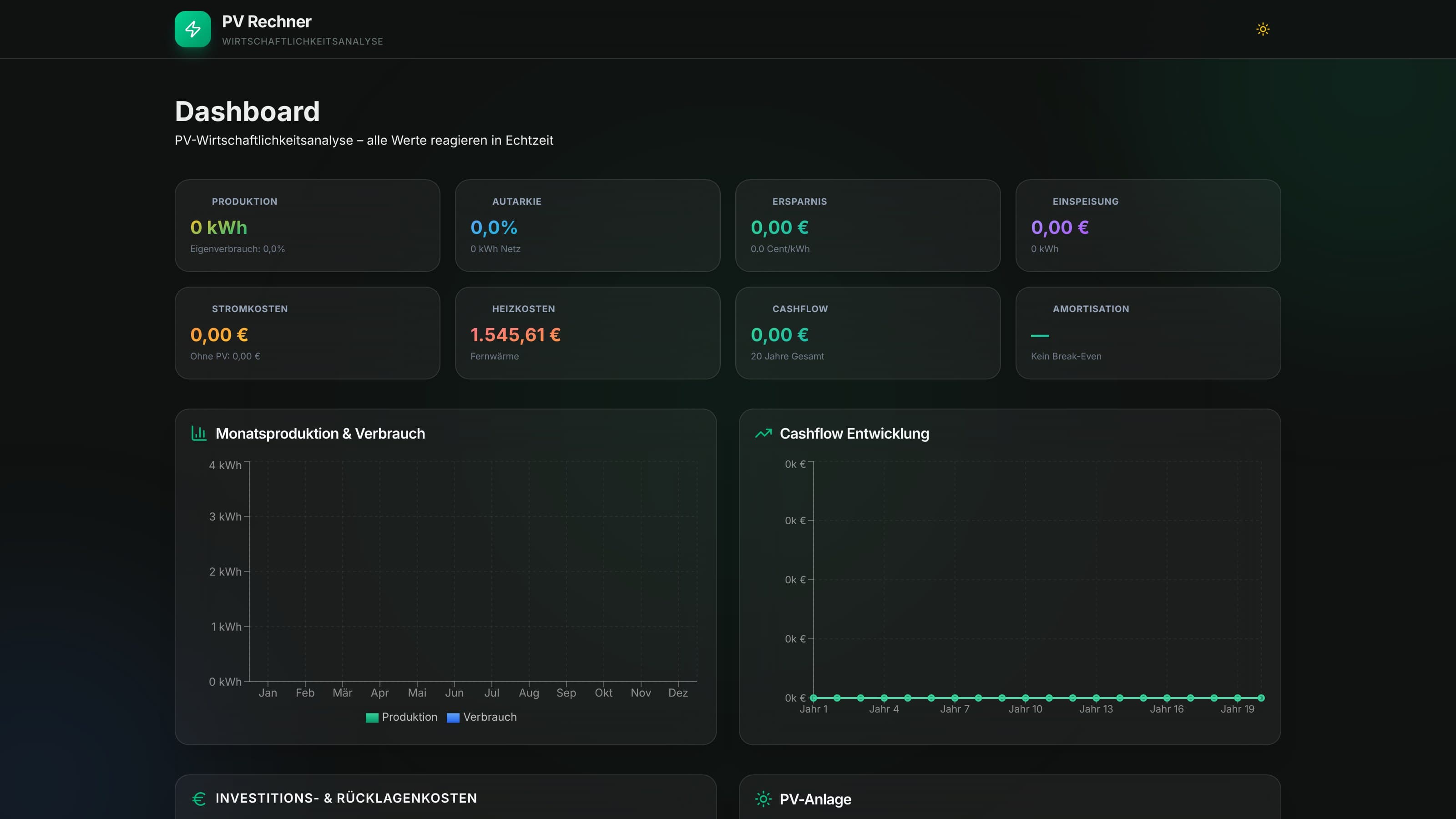PV Rechner Vorschau (Dark Mode)